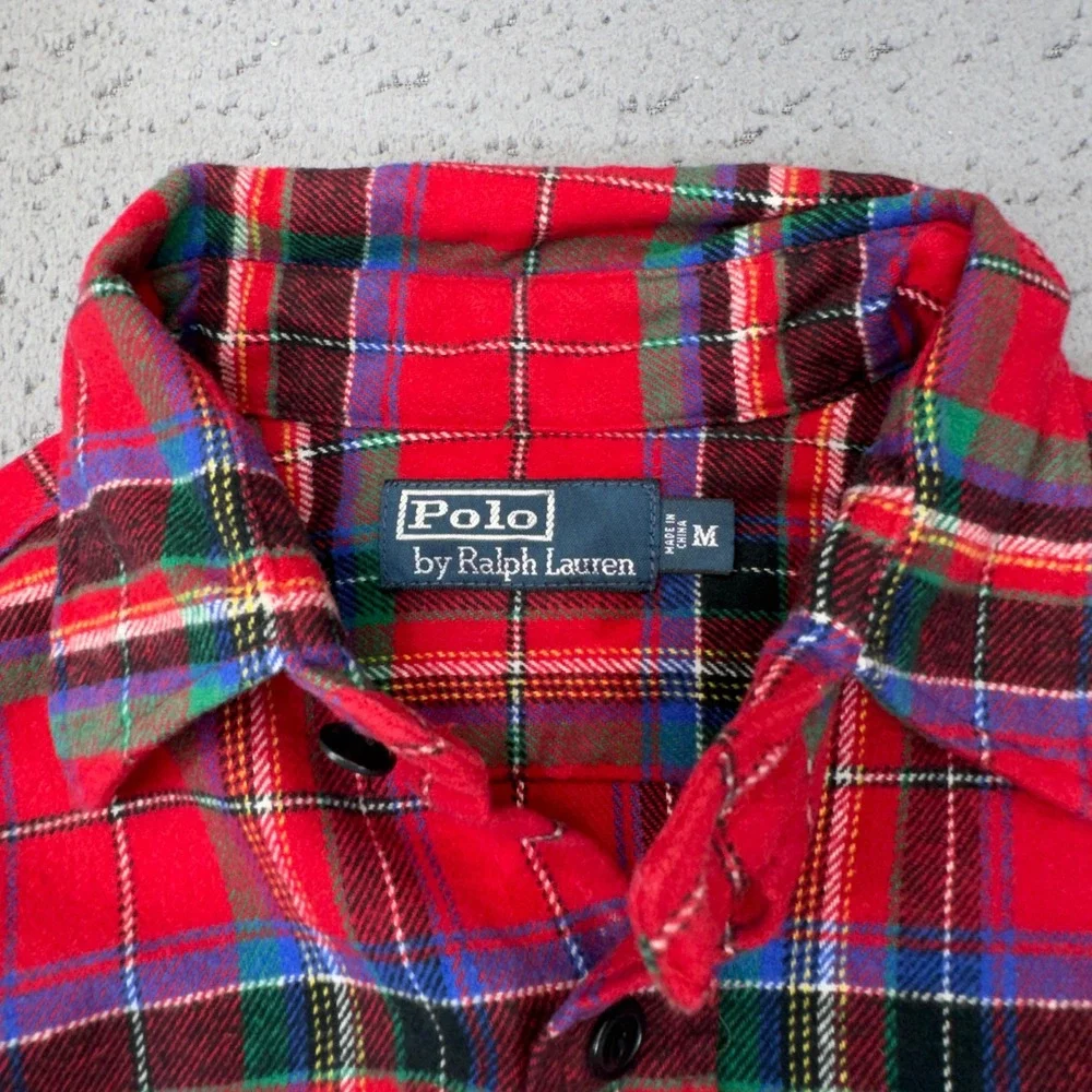 Polo Ralph Lauren Shirt Mens Medium Red Plaid Flannel Heavyweight Button Up